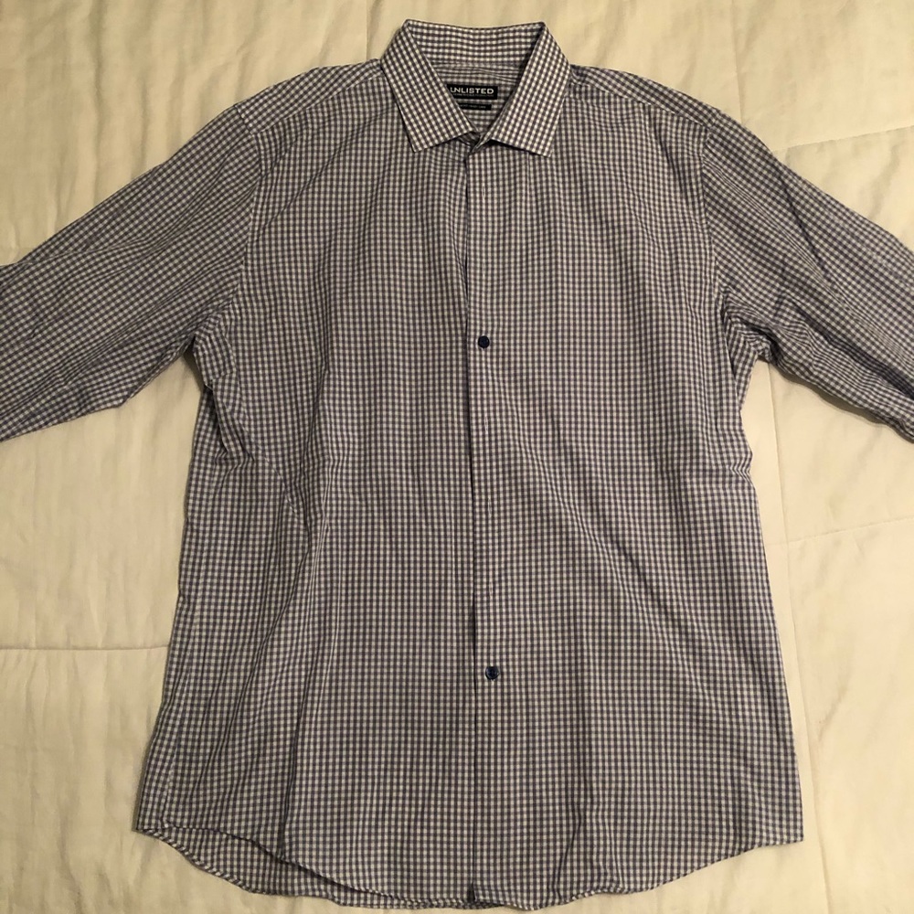 Large blue and grey checkered dress shirt